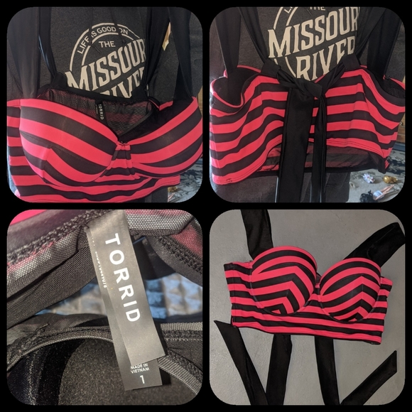 TORRID swim top sz 1 (14/16) Black/Red